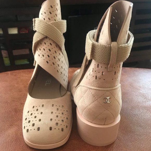 CHANEL mesh Velcro suede boots light pink,Size:37 - Picture 1 of 8